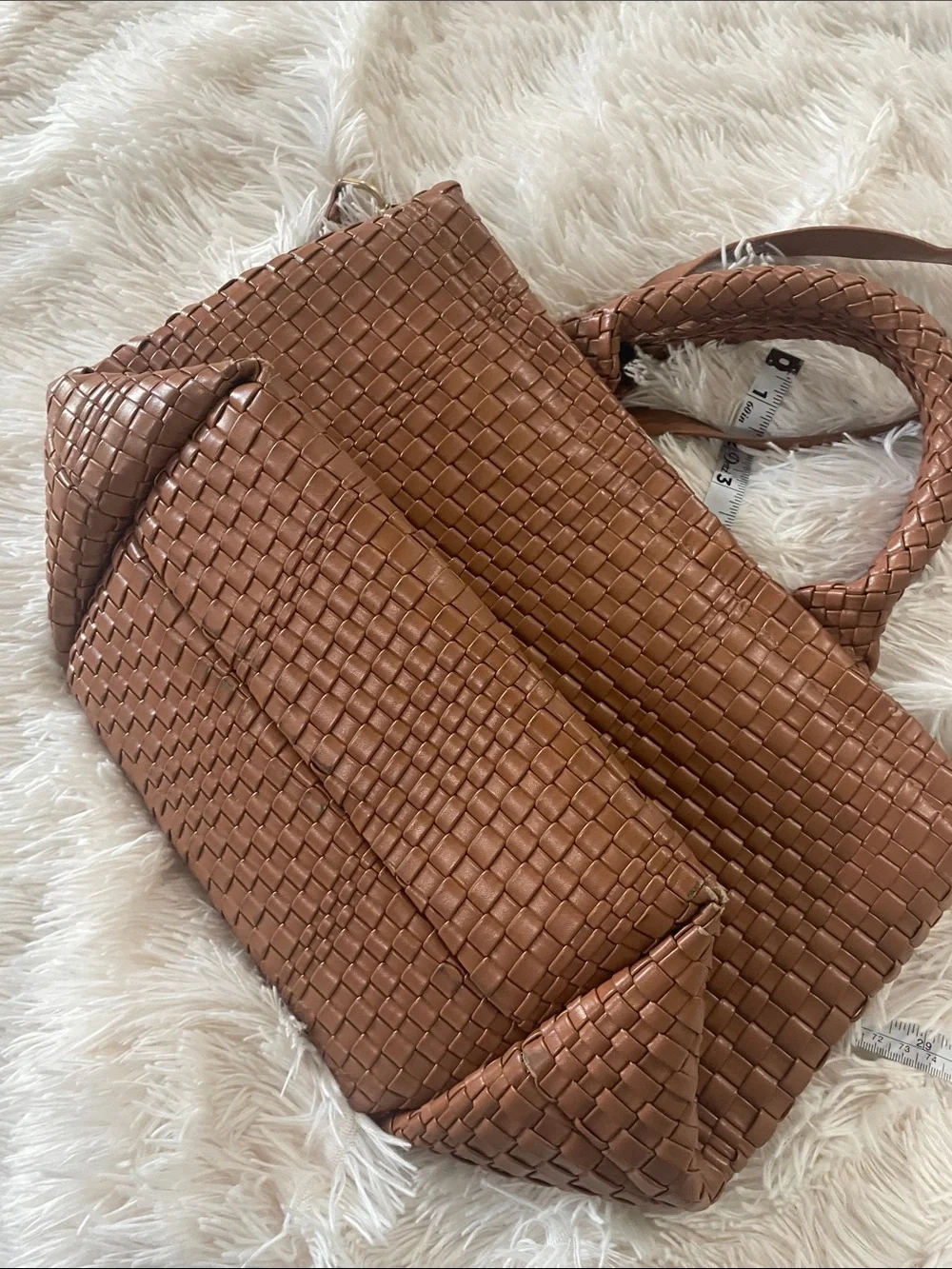 Brown Woven Tote with Detachable Shoulder Strap